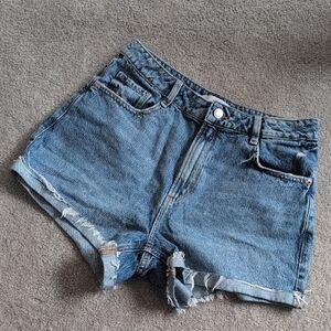 Dynamite Blue Jean Shorts High-Waisted Frayed Hem